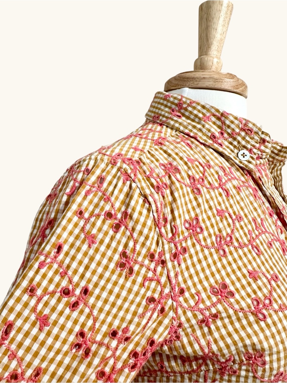 Anthropologie Odille Embroidered Gingham Button-Down Shirt – Size 6